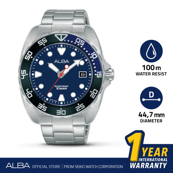 Jam Tangan Pria Alba Stainless Blue Dial Curved Glass AS9M91