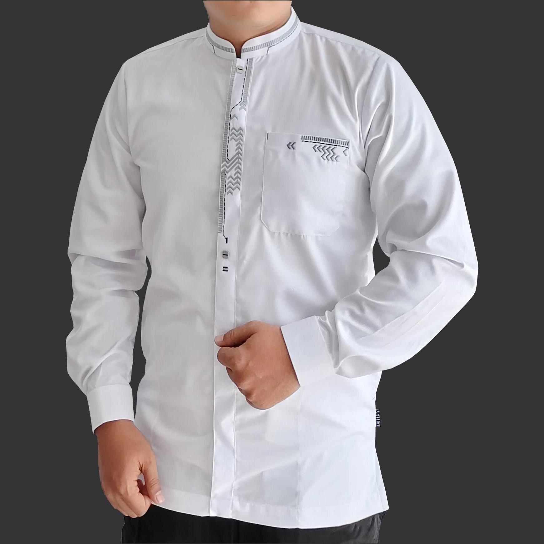 Baju Koko Putih Lengan Panjang Pria Dewasa Kemko Raitexs Hemko Muslim Seragam Santri Taqwa Katun Premium Terbaru
