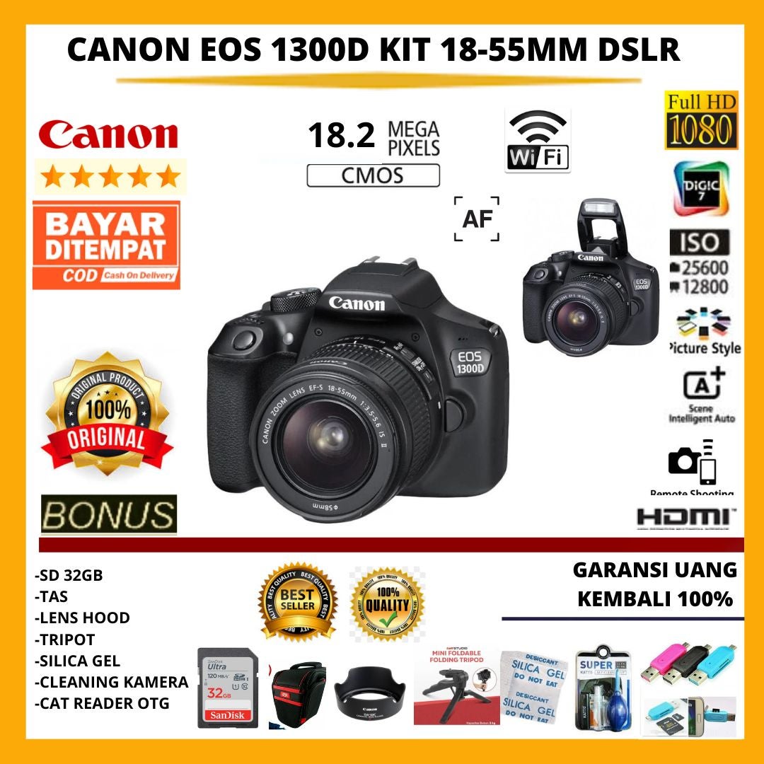 CANON EOS 1300D KIT LENSA 18-55MM IS II FREE ACCESORIES KAMERA