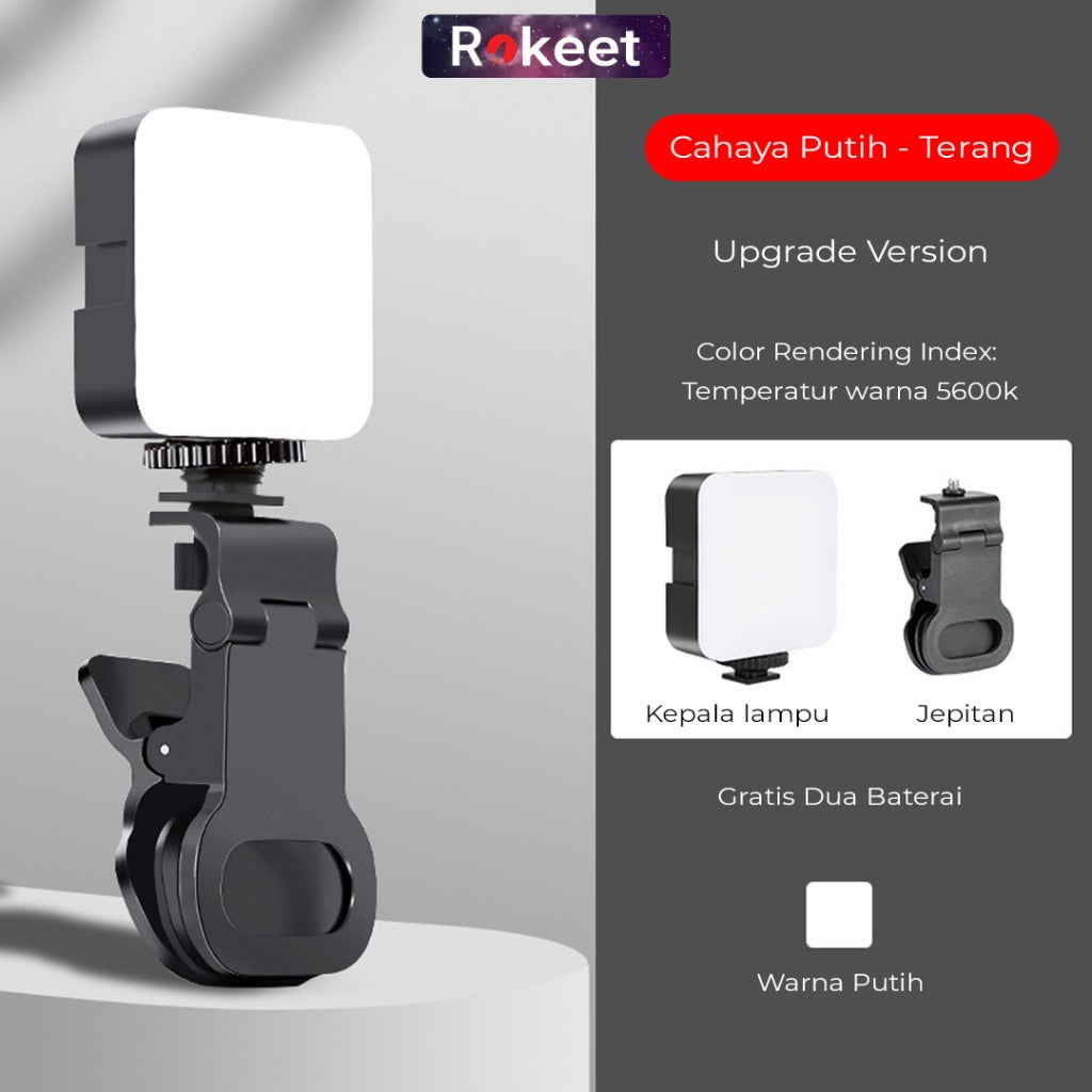 Rokeet Lampu Selfie Portable LED Jepit HP Mini Fill Light untuk Live Streaming Video Call Kamera