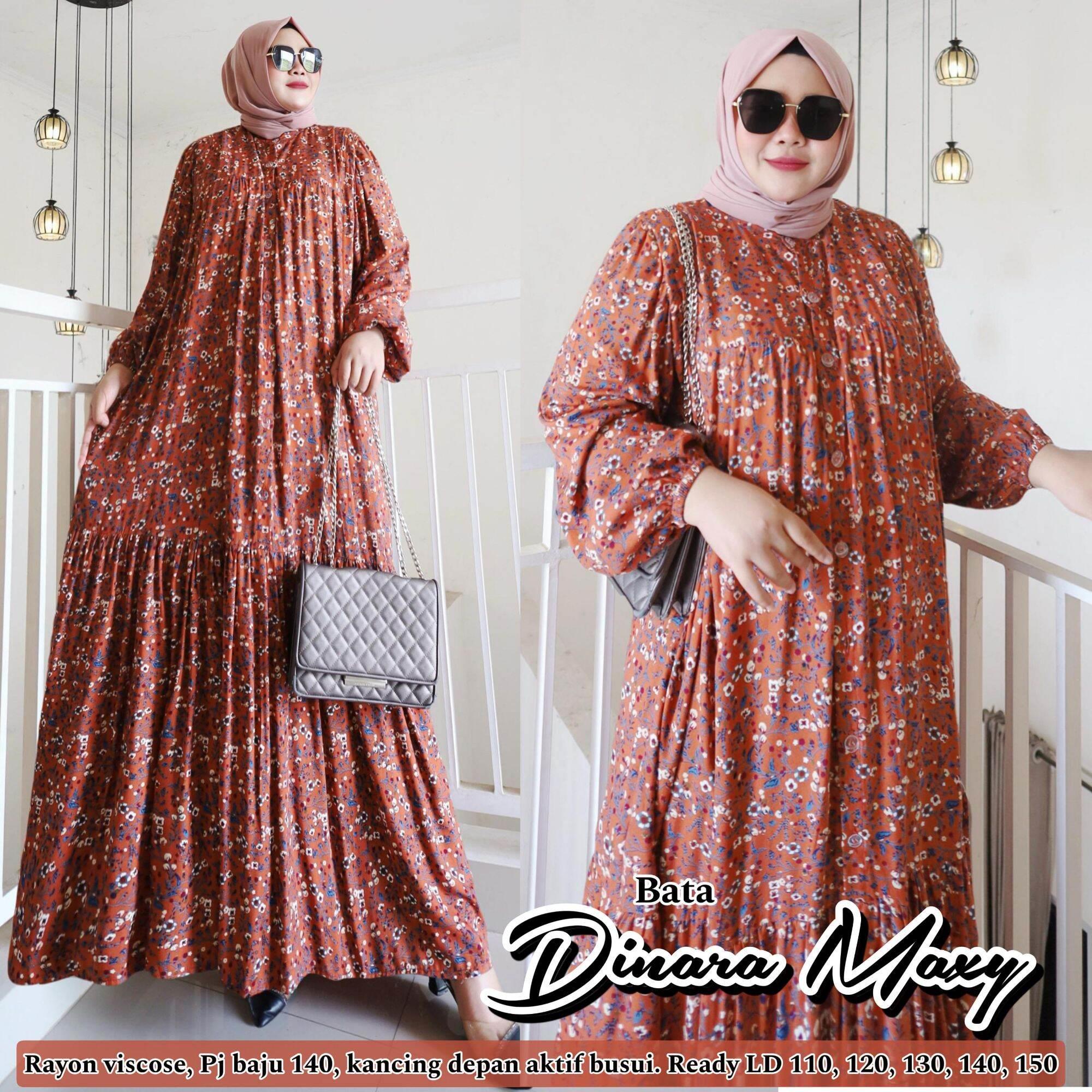 Dinara Sakira Dress Gamis Muslim Big Size XL XXL 3XL 4XL 5XL | Pakaian muslim wanita Motif Bunga Bahan Rayon Viscose