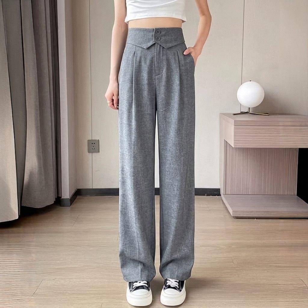 Wide Leg Pants Women Celana Kulot Kerah Higwaist Wanita Celana Kerja Formal Anti Kusut