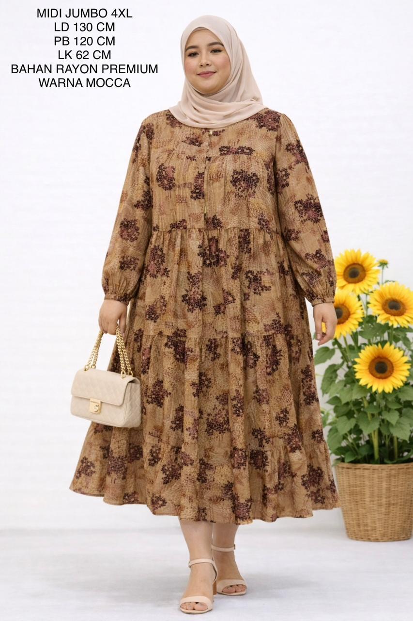 Midi Dress Jumbo Ld 130 Cm Motif kjekinian Bahan Rayon Adem - Jihan Midi Dress