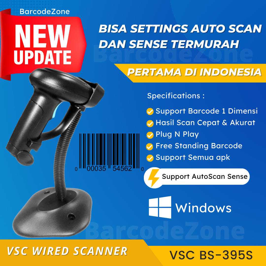 BARCODE SCANNER LASER VSC BS-395A STAND TERMURAH AUTOSCAN SENSING 1D