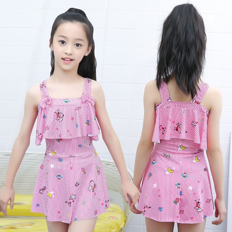 Motif Garis Baju renang anak perempuan usia 4-12 Tahun