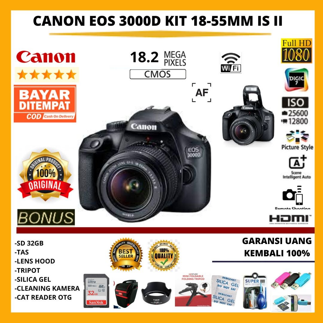 CANON EOS 3000D KIT LENSA 18-55MM IS III FREE ACCESORIES KAMERA