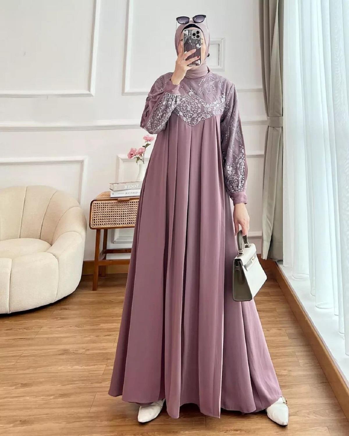Agnia Maxi Gamis Brokat Mewah Jumbo Wanita Dewasa Bahan Ceruty Babydoll Full Furing Terbaru 2025 Dress Brokat Modern Gaun Pesta Remaja Kekinian Viral