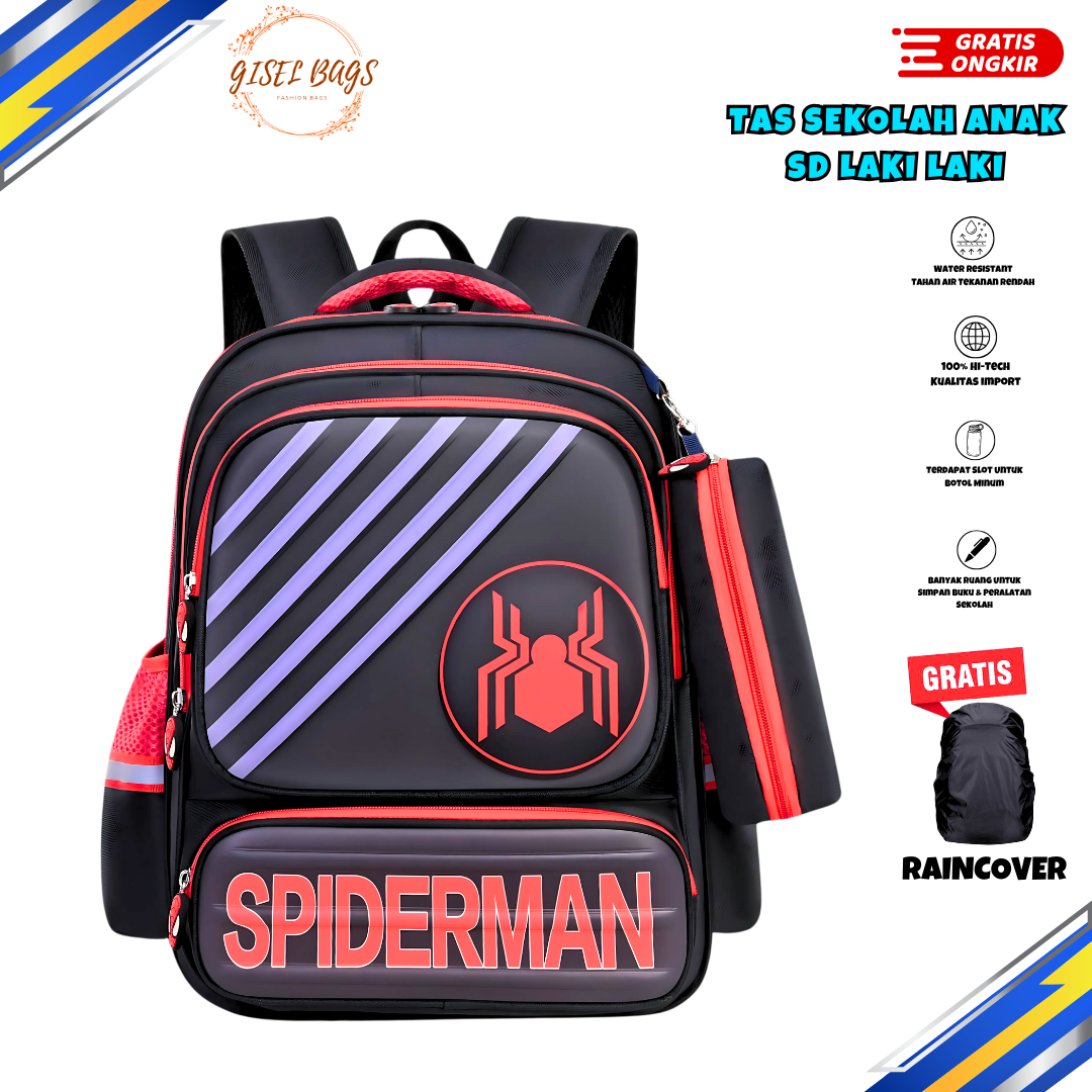 GSB ( GTRAIS ONGKIR-COD) Tas sekolah anak laki laki sd import karakter superhero waterproof
