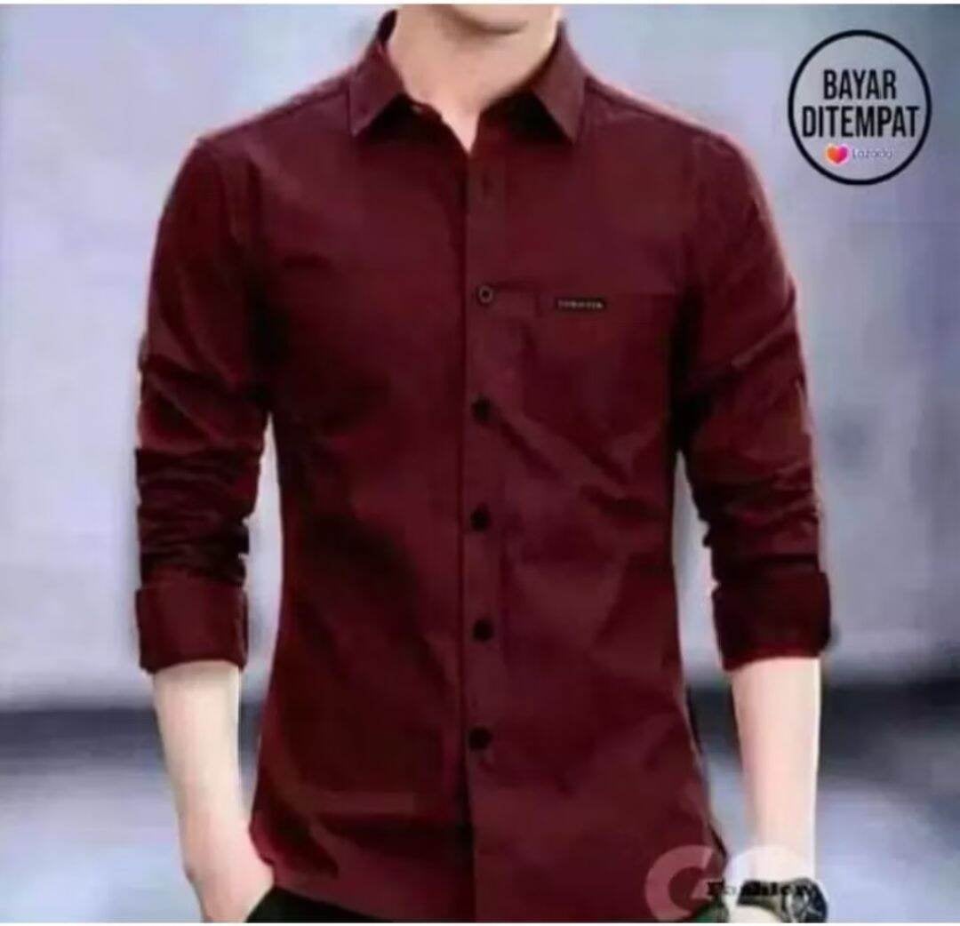 Kemeja Polos Pria Lengan Panjang Distro Premium Slimfit Kemeja Hitam Putih Size M L XL