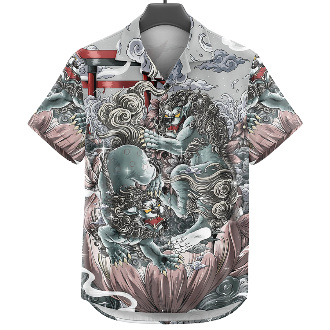 Dowear Baju Kemeja Santai Jumbo Pria Wanita Gambar printing Lengan Pendek 771 MACAN KEMBANG