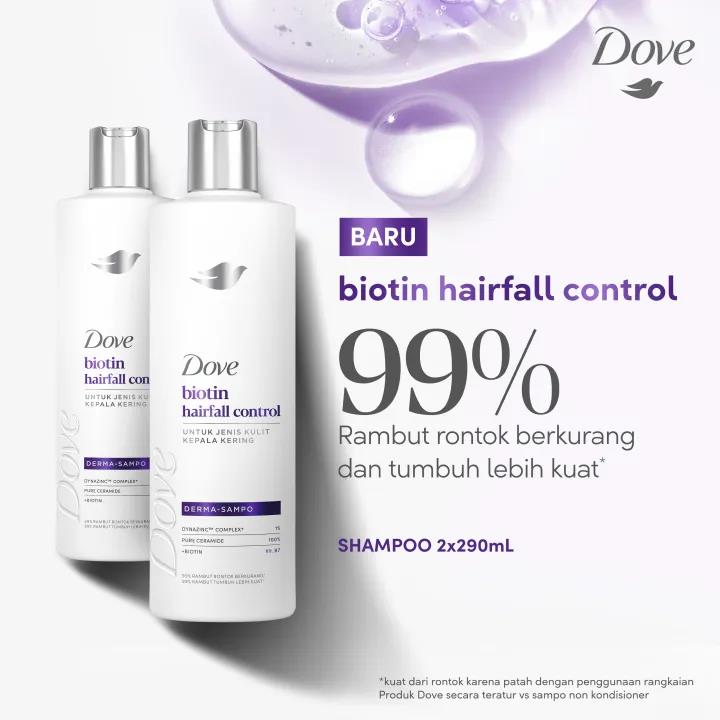 Dove Shampoo Biotin Hairfall Control 2x290ml - Sampo Perawatan Rambut Rontok Untuk Jenis Kulit Kepala Kering dan Sehat