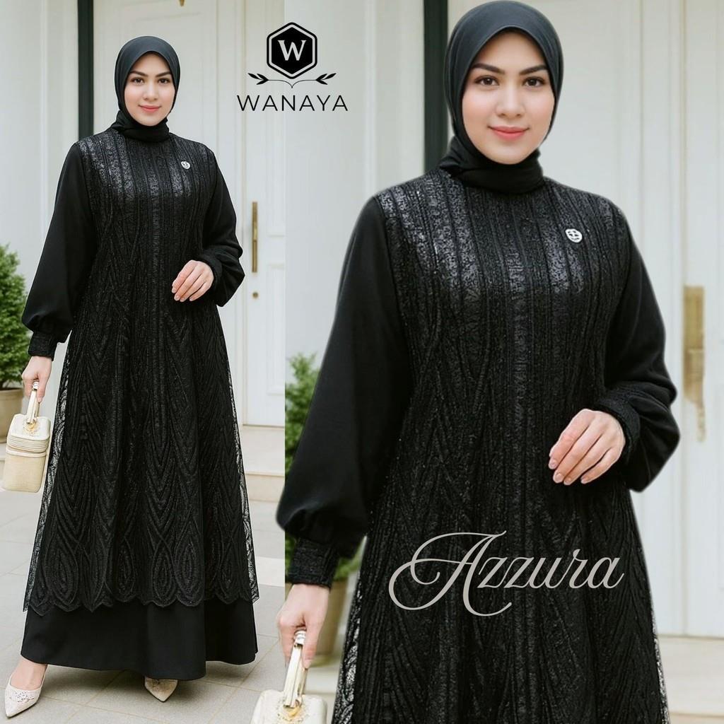 Azzura Gamis Ceruty Babydoll Brukat Mewah Elegan Dress Muslimah Model Terbaru untuk Pesta Kondangan