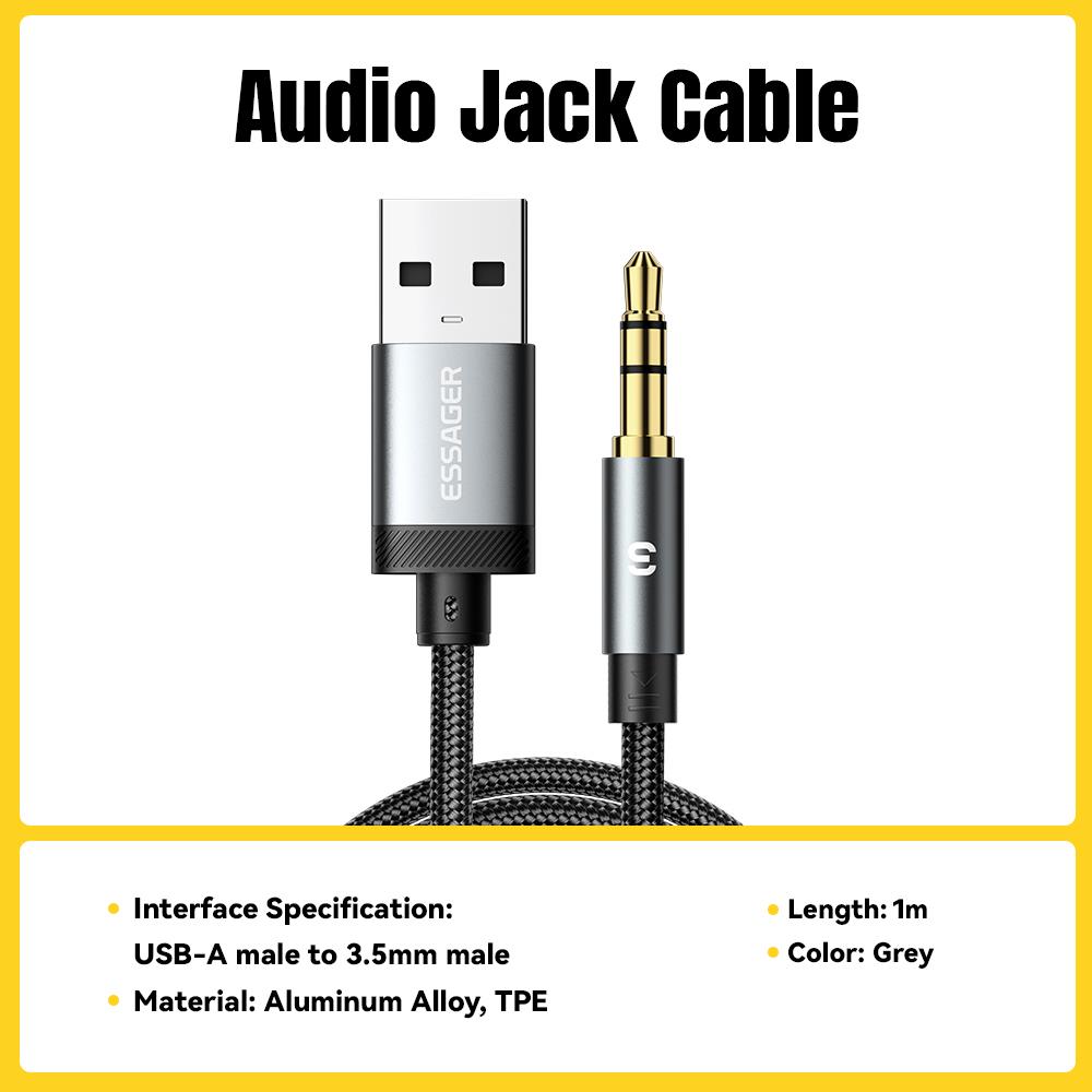 ESSAGER Aux Audio TYPE C Pria ke 35mm Pria Kabel Konverter Jack Adapter Audio / USB C Pria ke 35mm Pria