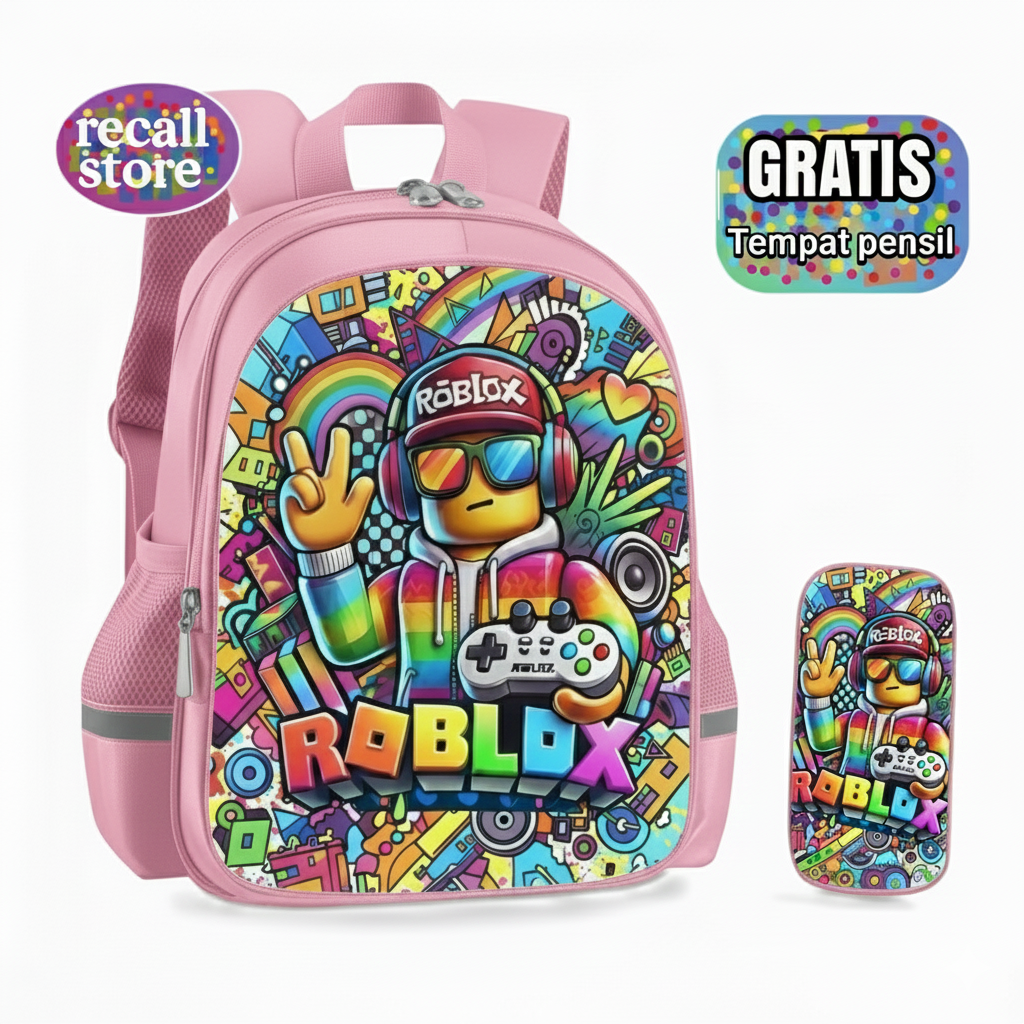 Tas Ransel Anak Roblox Full Color + Gratis Tempat Pensil — Tas Sekolah TK SD Model Terbaru
