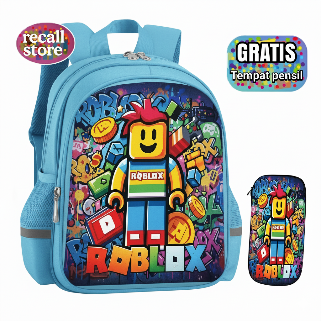 Tas Ransel Anak Roblox | Tas Sekolah Anak TK SD | Tas Trending Viral | Bonus Tempat Pensil