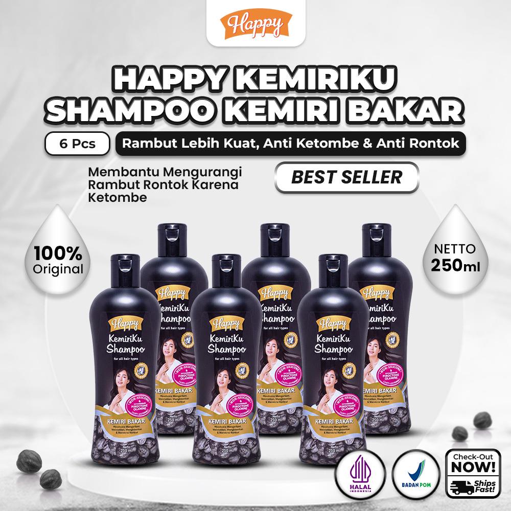 Happy Shampoo Kemiri Bakar 250ml - | Perawatan Rambut Hitam & Melebatkan Rambut | Menutrisi Rambut | Mengurangi Ketombe | Mengurangi Rontok | Sudah Halal & BPOM