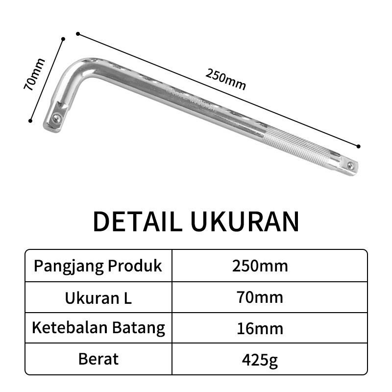 ISKU Gagang Kunci Sok L Offset Handle Socket Driver 1/2" x 250 mm CR-V Exrension Bar Adaptor