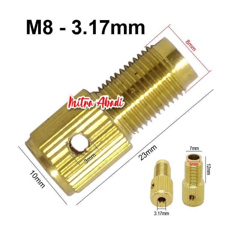 DRILL CHUCK DC MOTOR SHAFT CORE M7 / M8 + KUNCI HEX + BAUT KECIL