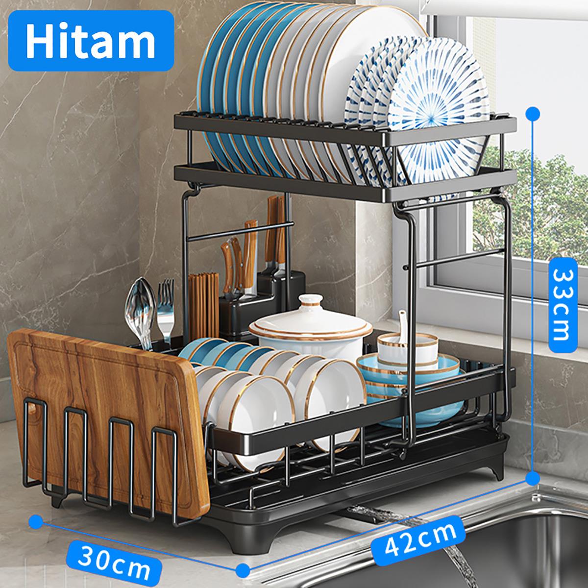 Rak Dapur Tempat Piring Stainless Penyimpanan Mangkuk Gelas Pisau Rak Untuk Cangkir- 2 Lapis Rak Piring