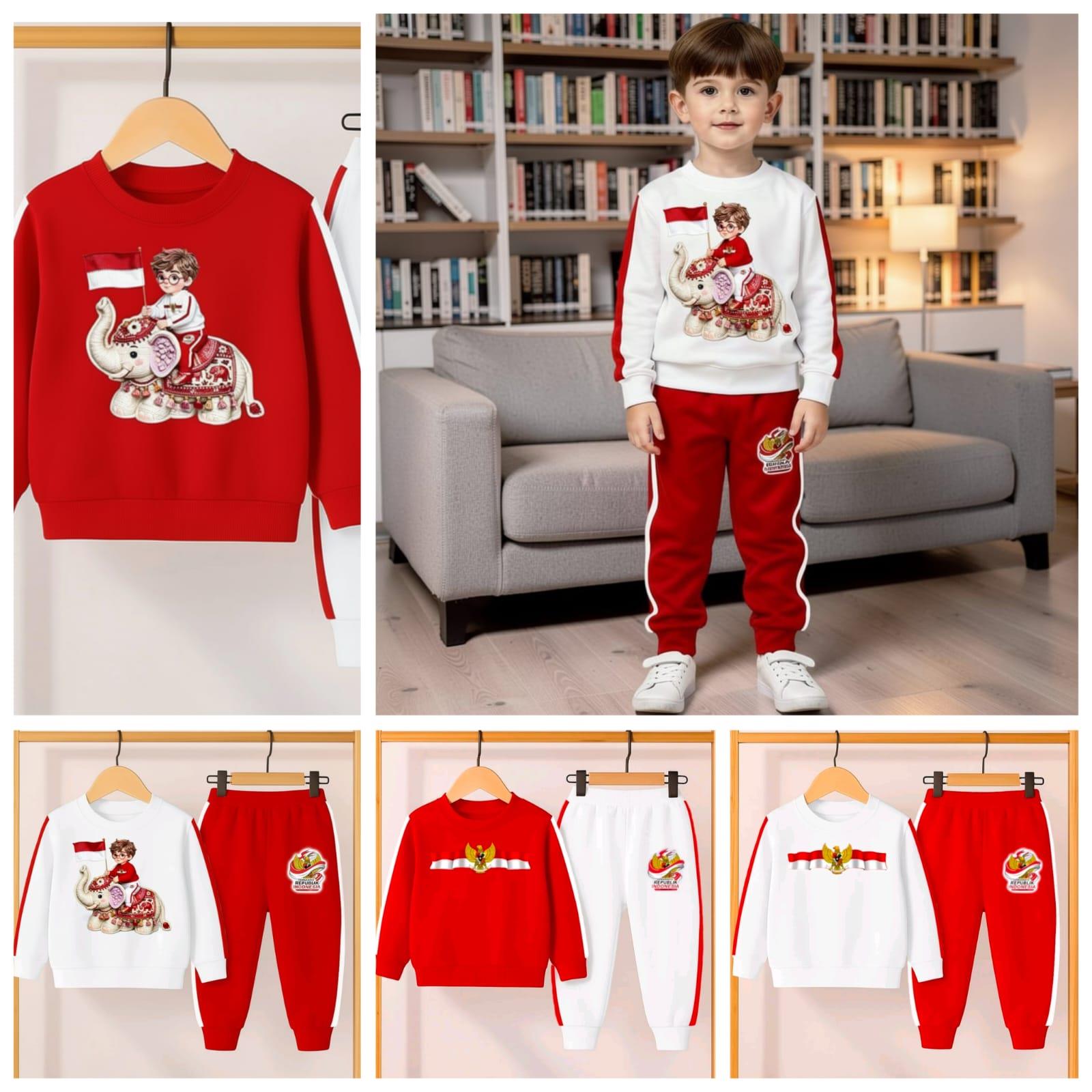 Baju Merah Putih Set Sweater Dan Celana Joger Kemerdekaan 17 Agustus Anak Laki-laki Dan Perempuan