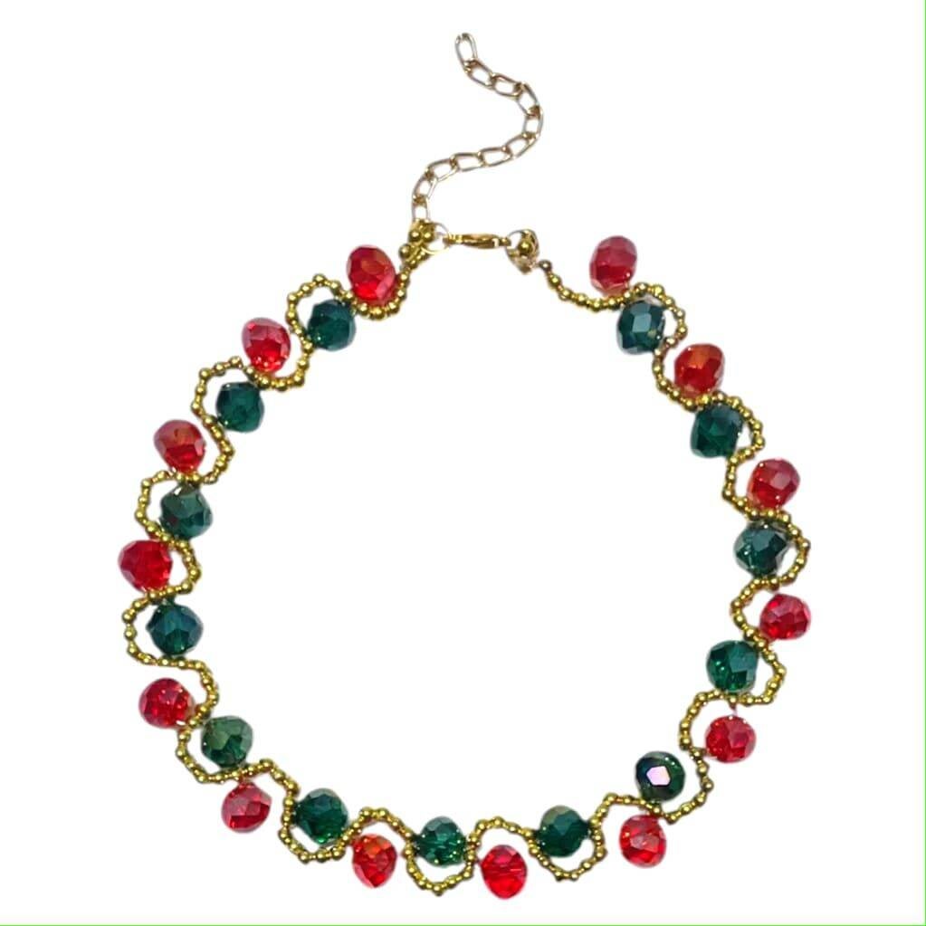 Joyele Christmas Crystal Beaded Necklace Kalung Kristal Anyam Natal Choker