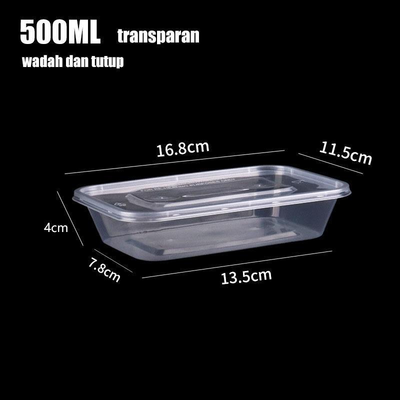 FUTUREPLAS (50PCS) Kotak Makan Plastik/Kotak Makan Persegi Panjang Wadah Makanan 500ml 650ml 750ml 1000ml