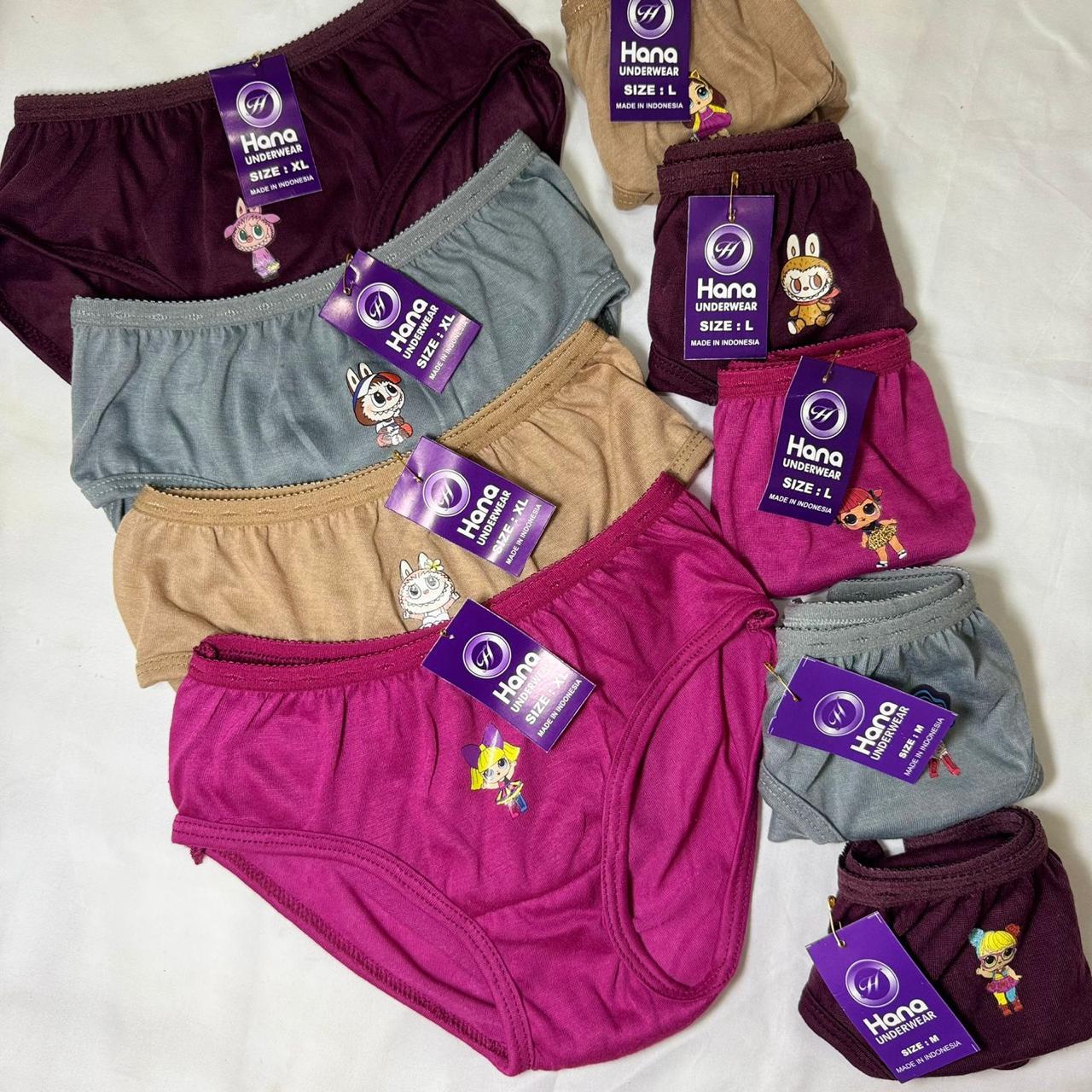 6PCS Celana Dalam Anak Perempuan Stiker Polos Size S M L XL Katun Lembut Pinggang Karet