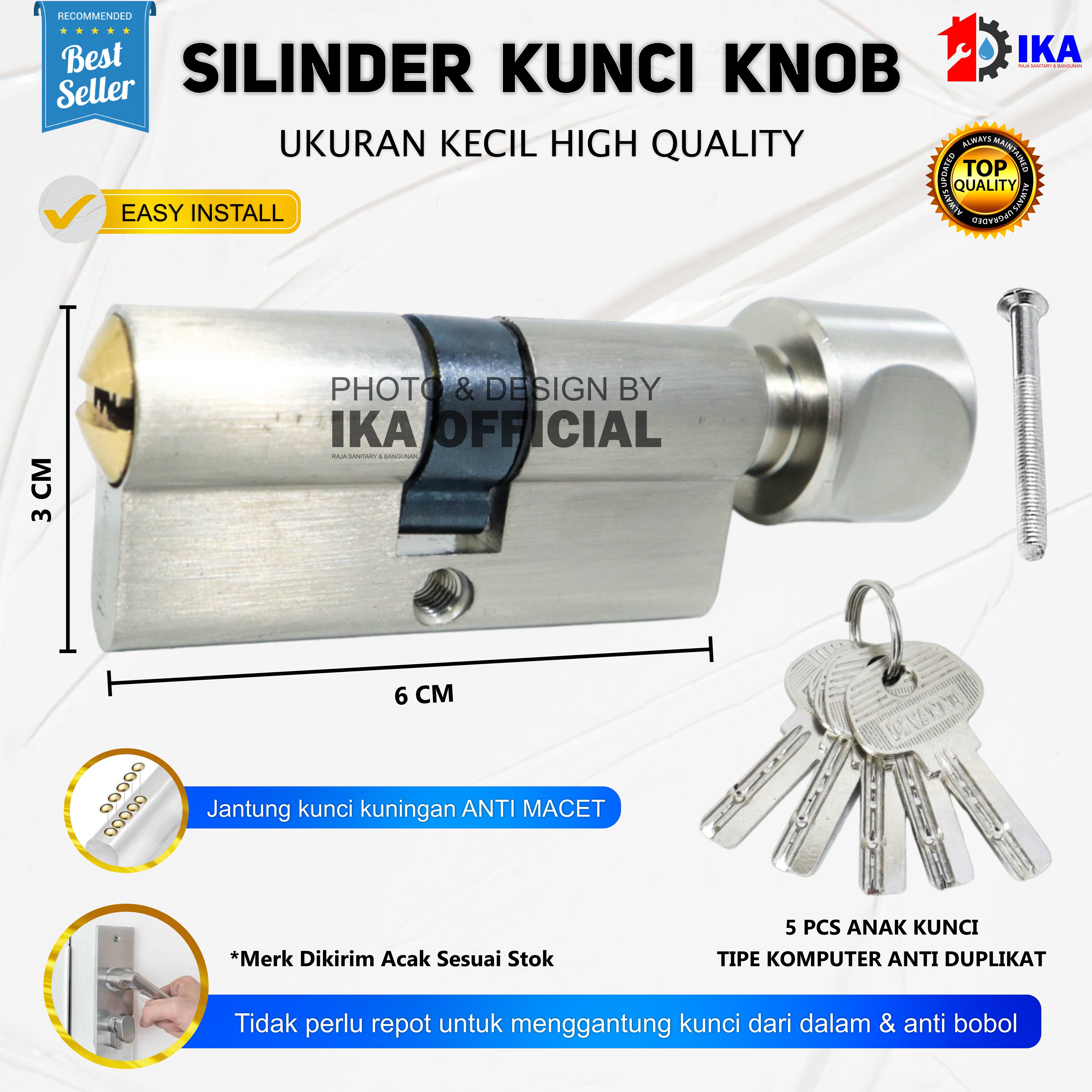 Silinder Kunci Knob Pintu Besar Cavanni 60mm 60 mm 4 Buah Anak Kunci Komputer Cylinder Lock Knop Putar Silinder / Cylinder Kunci / Knob Pintu / WC Kuningan