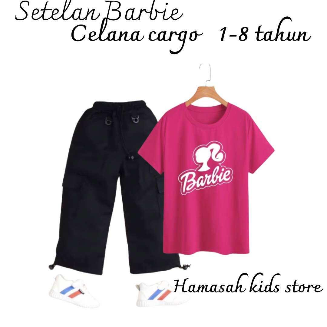 Setelan anak perempuan Barbie Rose anak perempuan 1-8 tahun korean Style hitam pink krem pink