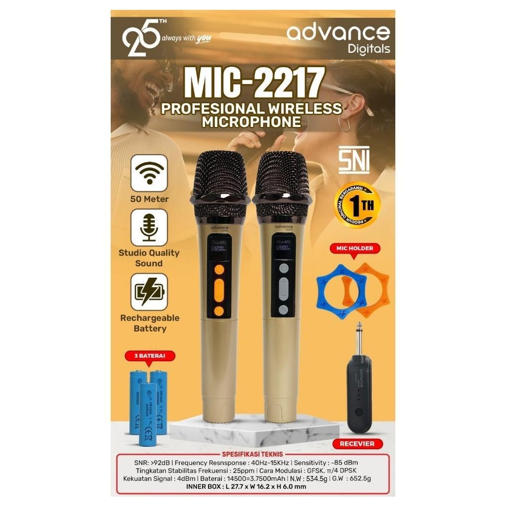 Advance MIC-2217 Double Mic Wireless Recharger untuk Souncard atau Speaker Garansi Resmi 1 Tahun