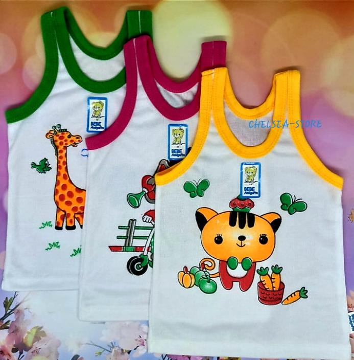 3 Pcs Singlet Kutung BEBE Putih - Kaos Dalam Gambar BEBE SNI Usia 3 Bln - 6 Tahun