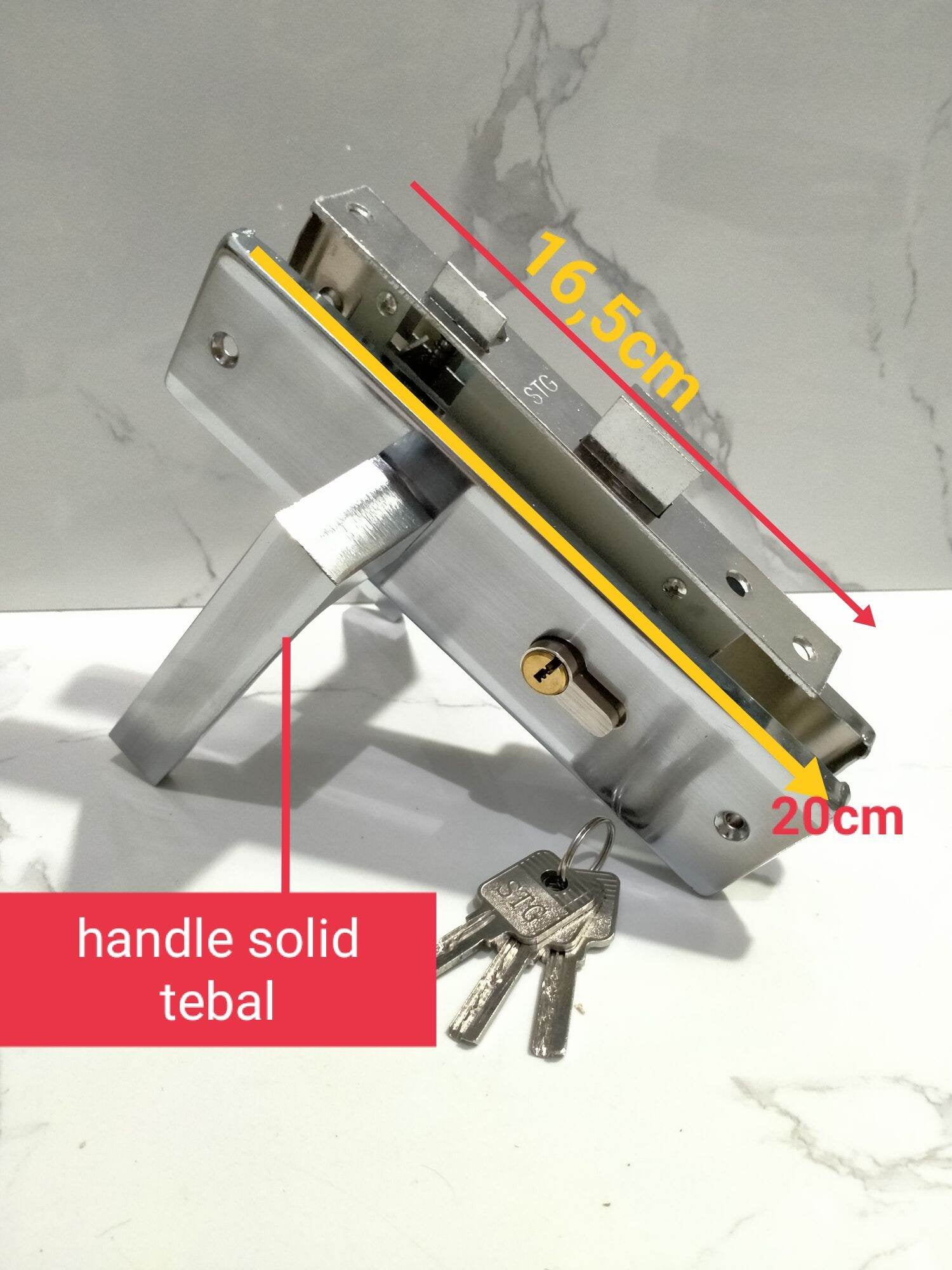 Satu set kunci handle pintu rumah ukuran sedang 20 cm / gagang pintu kamar / body ongkel kunci stainlees steel murah
