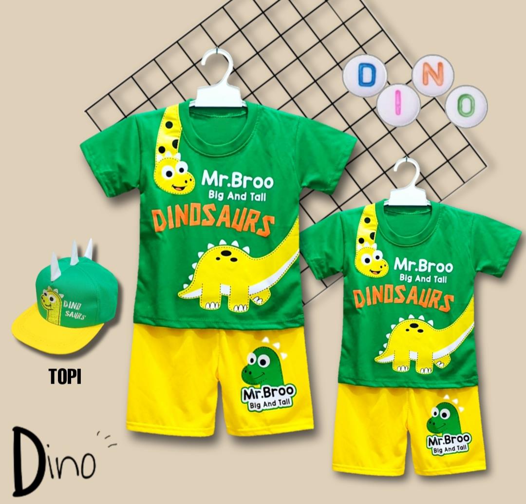 BAJU DINOSAURUS ANAK LAKI-LAKI 1 SET / SETELAN BAJU KAOS DINOSAURUS ANAK LAKI-LAKI USIA 1 - 10 TAHUN
