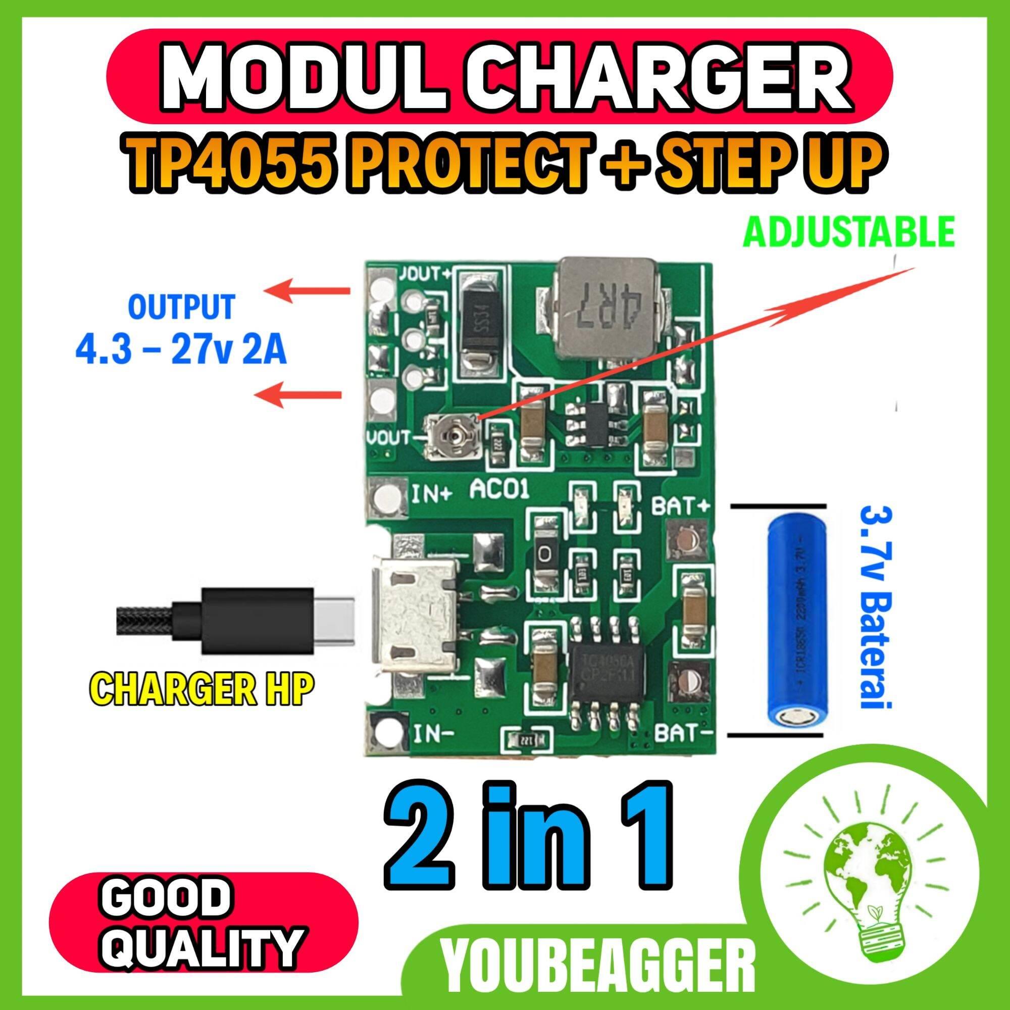 Modul TP4056 + STEP UP 2A tegangan 4.3-27VDC