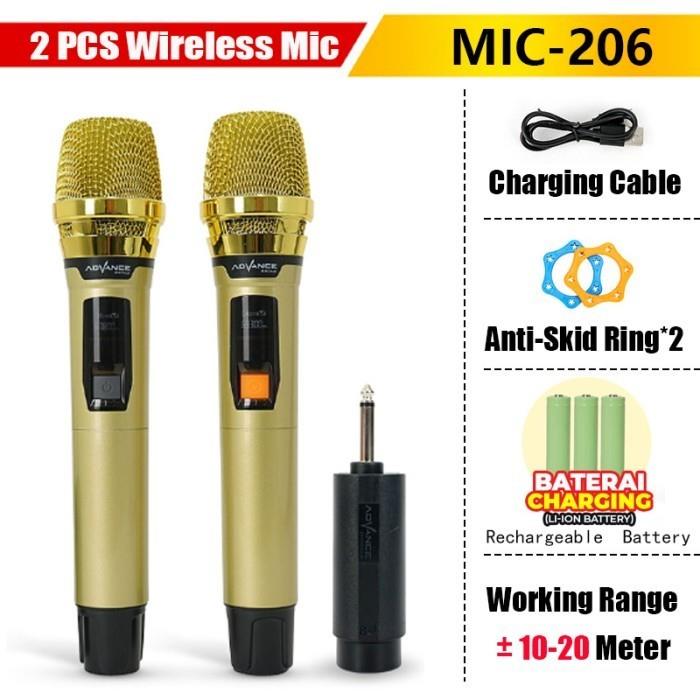 PROMO- ADVANCE MIC206 MIC WIRELESS 2 MICROPHON MIX KARAOKE SUARA JERNIH
