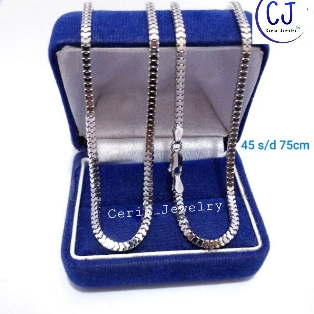 Kalung Perak Pria Wanita Silver Asli 925 Lapis Emas Putih Model Rantai Milano Lebar 2 Mili Ukuran 45 50 55 60 65 70 75 80 Cm - Perhiasan Perak Murni 925