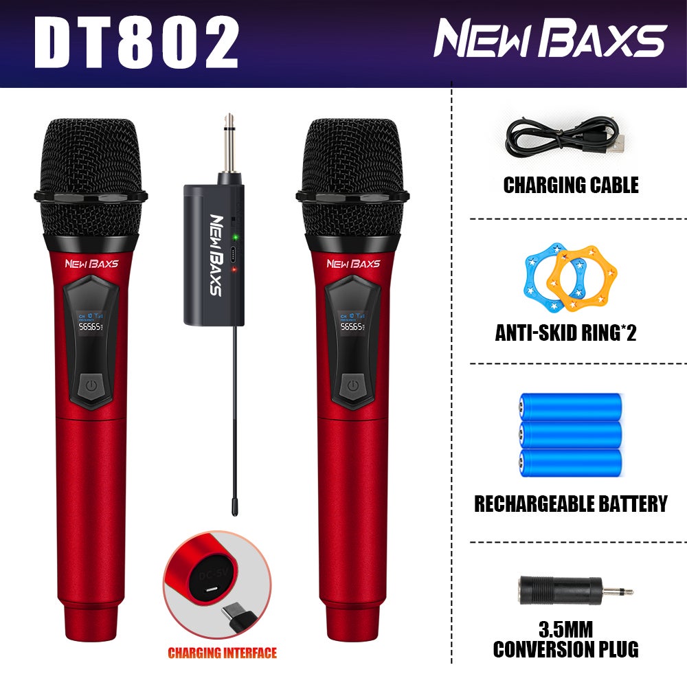 NEW BAXS Mic wireless 2 mic murahMikrofon nirkabel DT801/DT802: 2 Mic Uhf Isi Ulang Type-C Suara Jernih Hd & Anti Bising! Cocok Untuk Masjid Pengajian Ktv Pertunjukan Outdoor & Acara Lainnya
