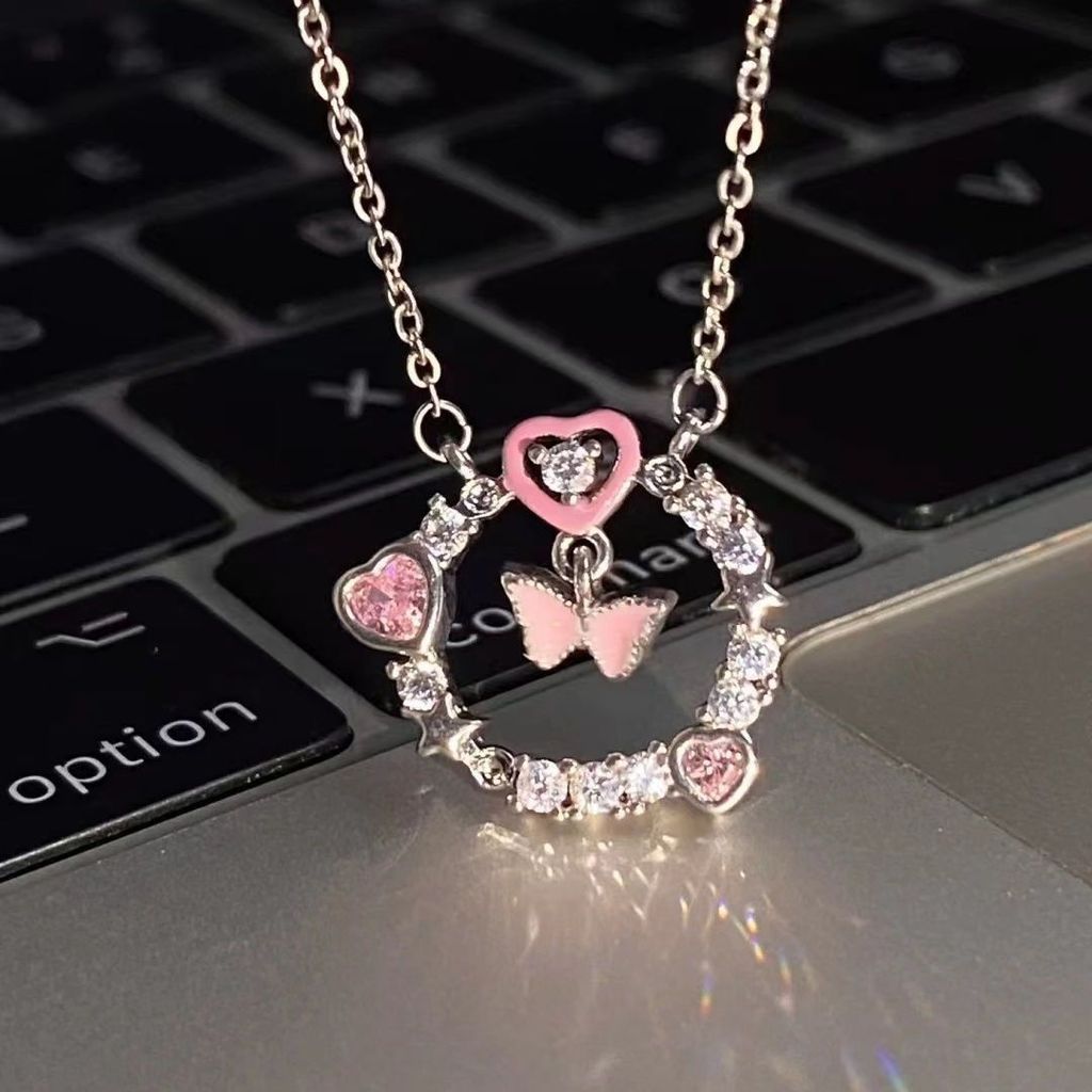 Kalung Wanita Rangkaian Bunga Cinta & Kupu-kupu - Desain Kreatif & Elegan untuk Remaja