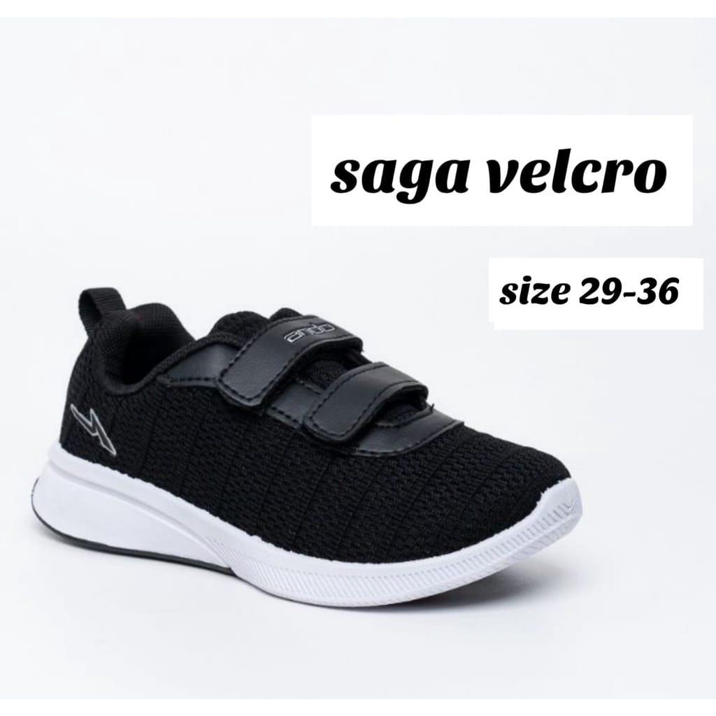 Sepatu sekolah ANDO SAGA VELCRO hitam putih/hitam pink size 29-36 Sepatu sekolah anak perekat
