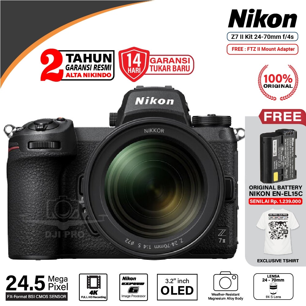 Nikon Z7 II - Z7II Nikon Mark II Kit Z 24-70mm f/4 S Mirrorless Camera