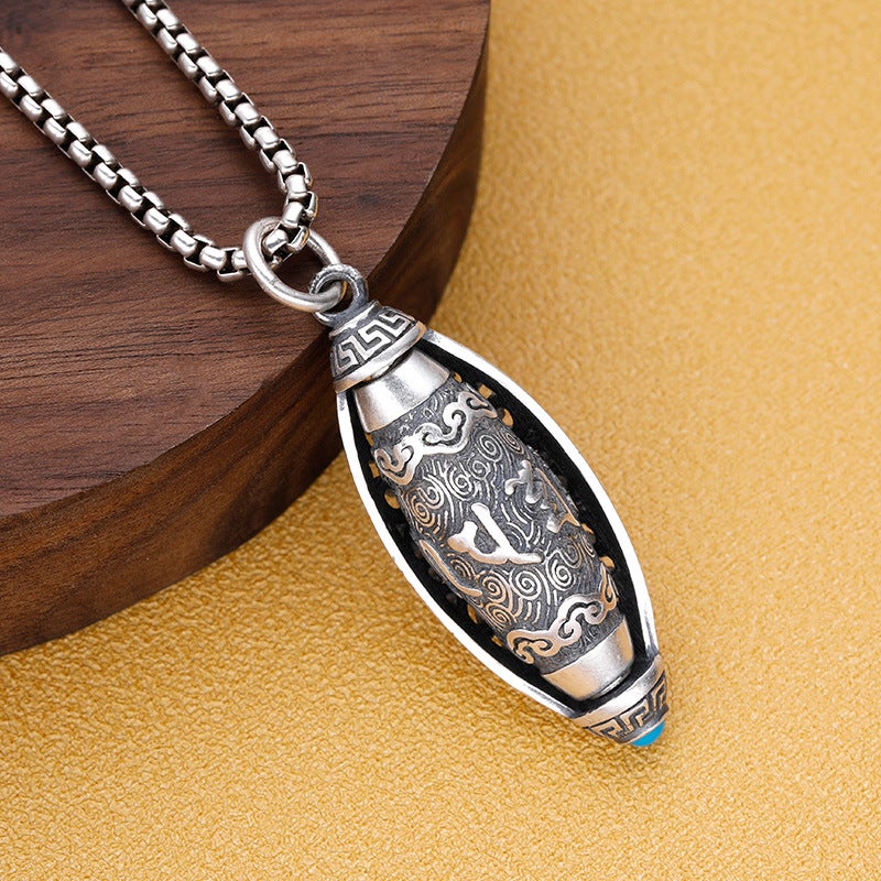 Kalung Mantra Putar Kecil / Rantai Kalung Liontin Roda Mantra Shurangama Tibet Buddha Tantrayana / Six-character Buddha Stones Tibet Om Mani Padme Hum Protection Necklace Rotatable Pendant Top Quality / Aksesoris Fashion Jewelry Pria Wanita Retro Vintage