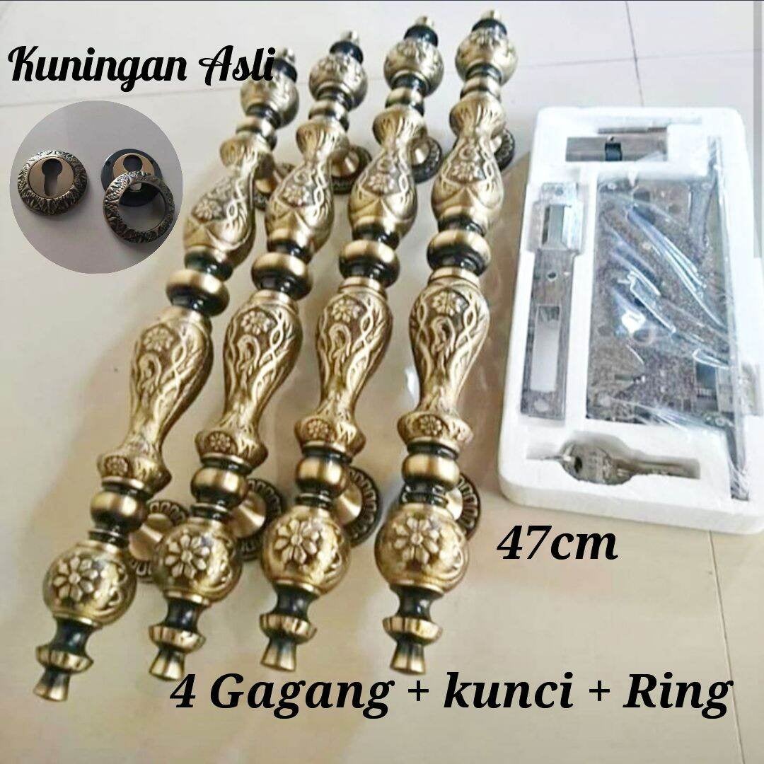 Kuningan Antiq - handle gagang pintu rumah mewah +Tarikan Pintu Tutup kunci kuningan Manggis