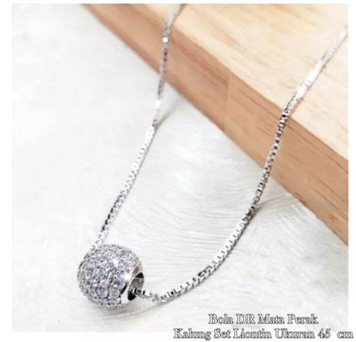 KALUNG TITANIUM SILVER MODEL DANOR SET LIONTIN BOLA PERMATA PERHIASAN TITANIUM PERHIASAN TITANIUM ANTI LUNTUR 24 KARAT