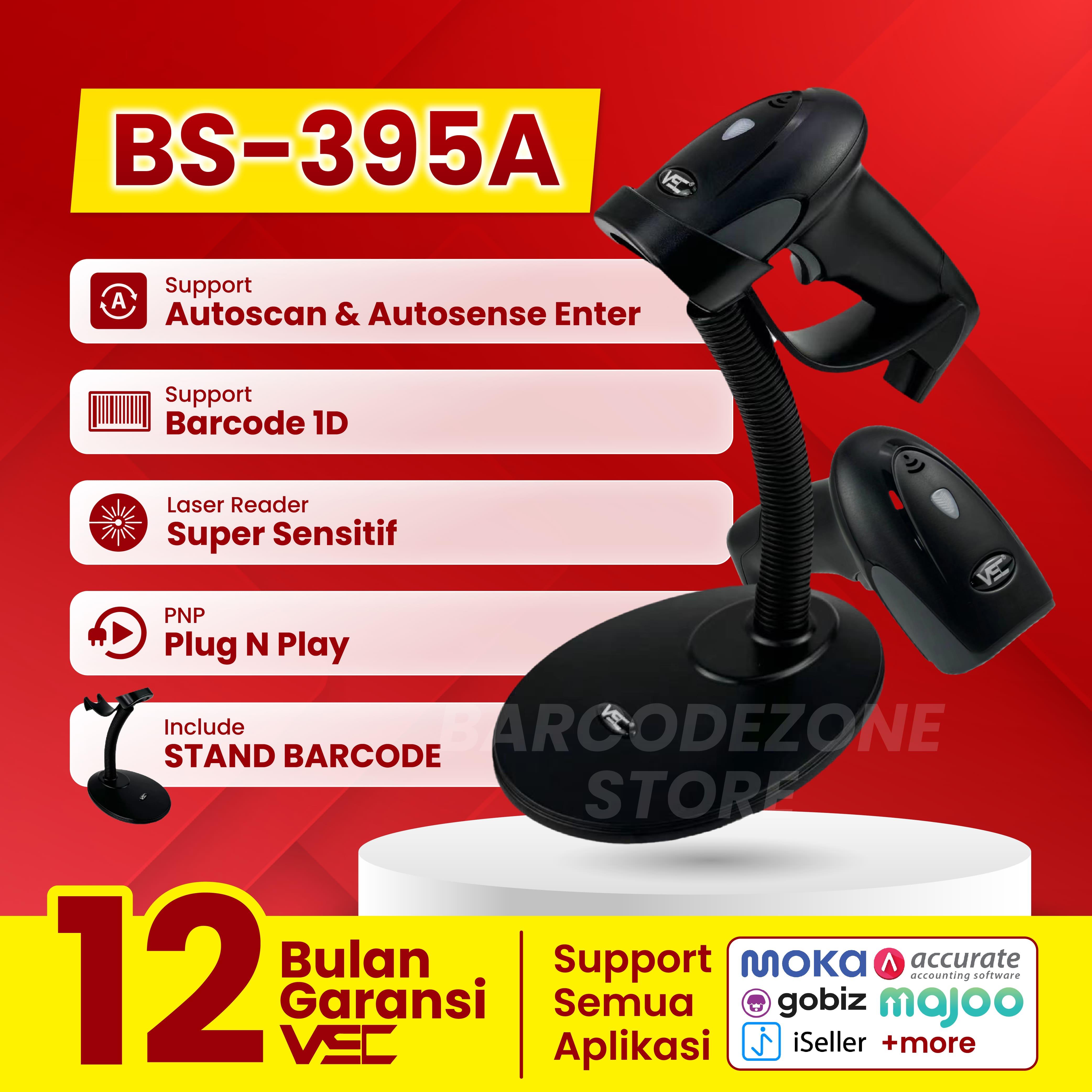 BARCODE SCANNER LASER VSC BS-395A STAND TERMURAH AUTOSCAN SENSING 1D - WINDOWS SUPPORT SEMUA APPS