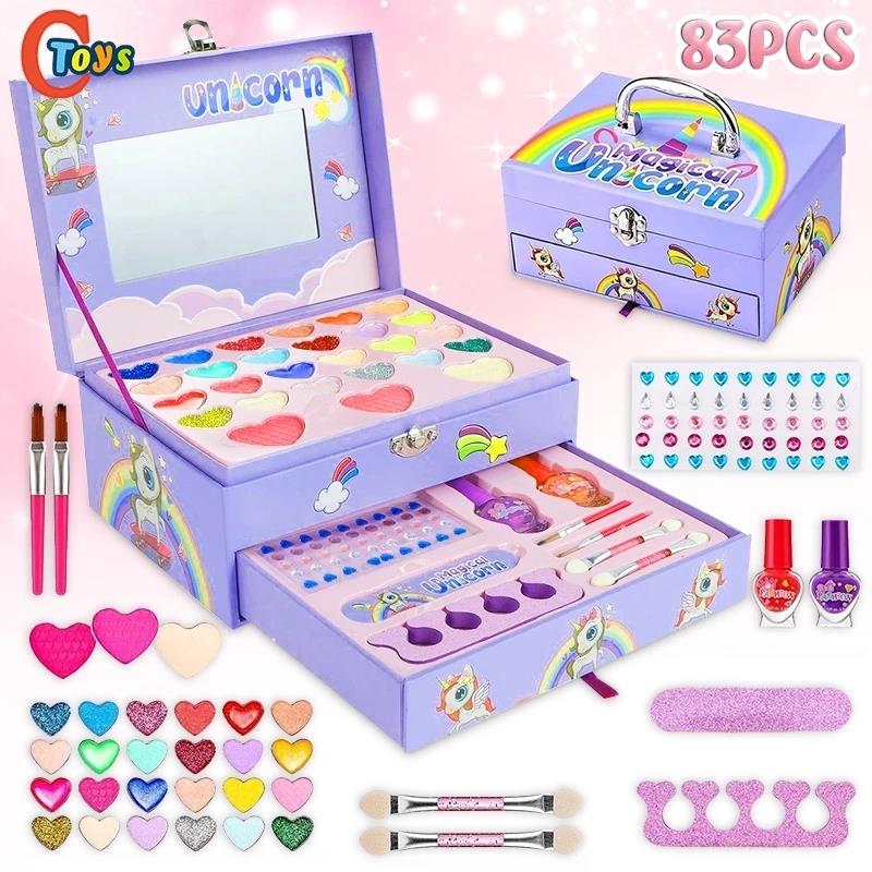 32-72Pcs Mainan Kosmetik Kecantikan Anak Kasus Peralatan Kotak Make Up Set untuk Gadis Ulang Tahun Hadiah Set Riasan Mainan Anak Makeup Tas Mainan
