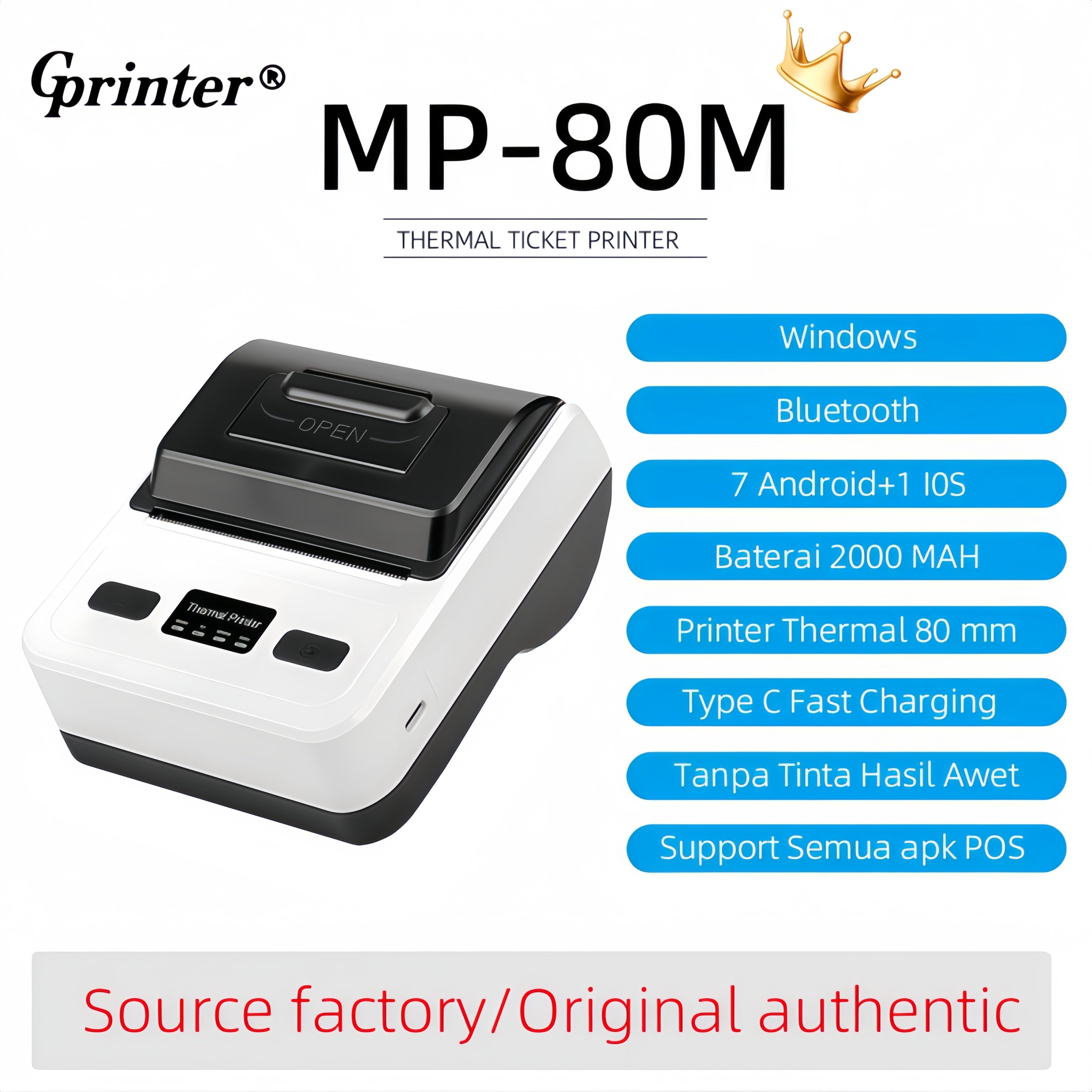 free 2 paper rolls printer thermal 80mm portabel mini printer label sticker receipt printer Cetak Resi Alamat Kasir Nota PPOB POS Barcode cocok untuk bank dan apotek Support Bluetooth + USB