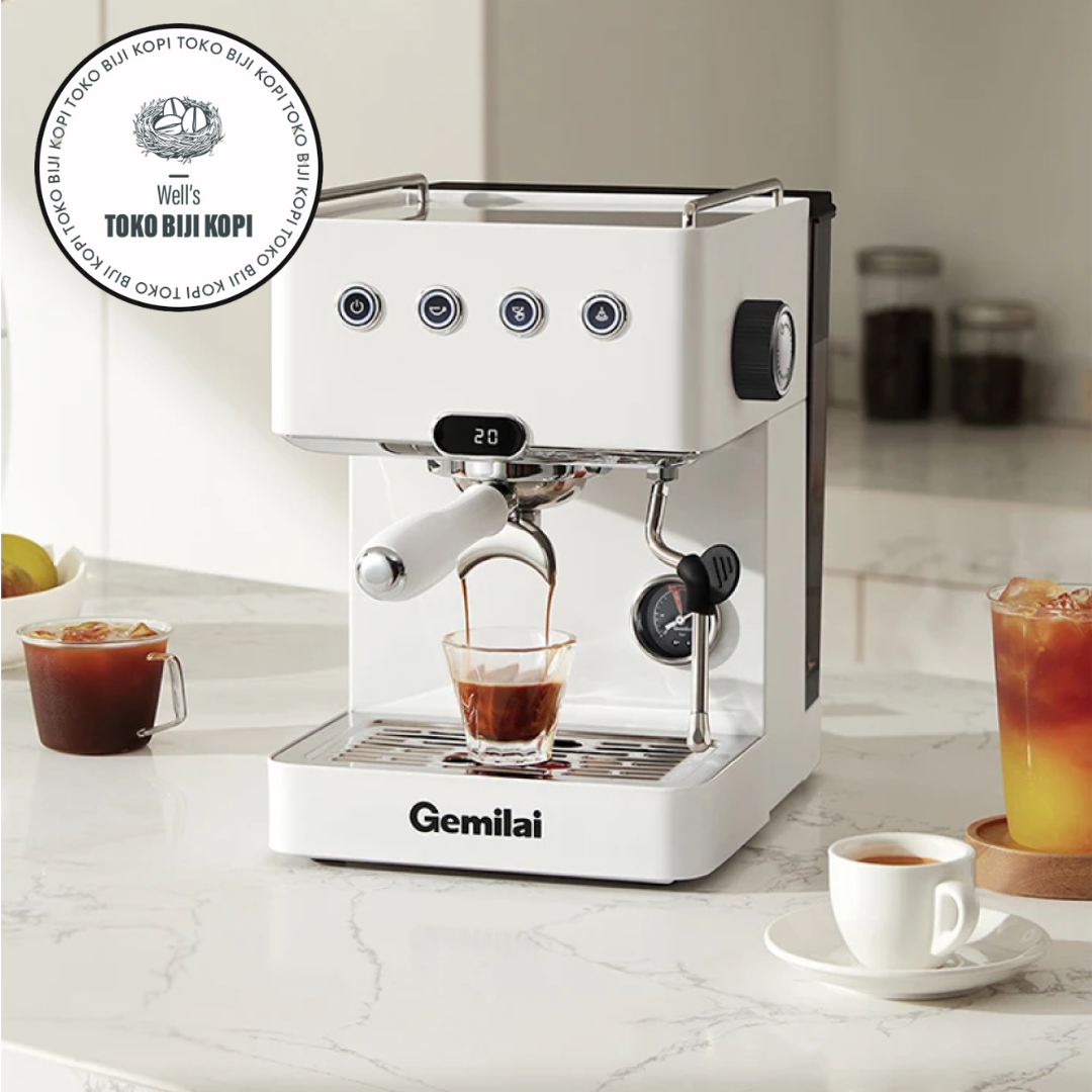Gemilai Mesin Kopi Espresso Coffee Maker Semi Otomatis Frothing 15 Bar 1450W 1.7L - G3005L - White