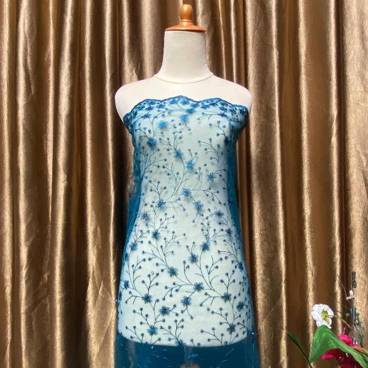 (Per 05 Meter) MURAH!! Kain bahan Tulle akar mutiara salur / bahan kebaya brokat.
