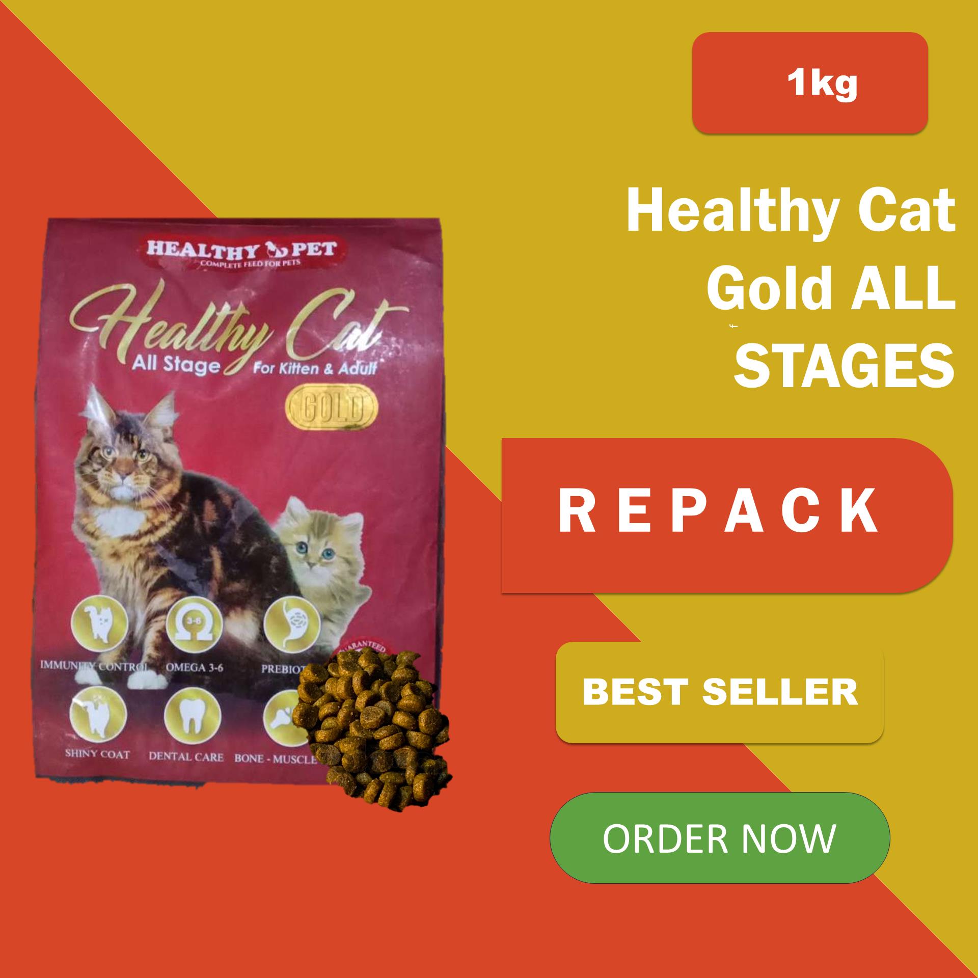 Healthy Cat gold ALL STAGES | Makanan Kucing untuk semua usia ukuran 1kg kemasan bening
