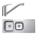Norj 1 & 3/4 Bowls Sink with Drainer & Tap Pack - Stainless Steel